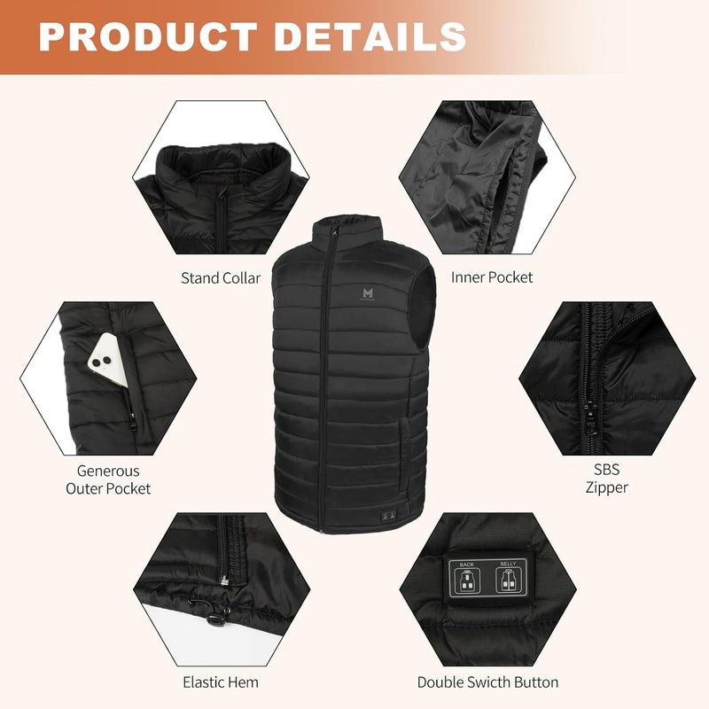 MRAWARM Heated Vest, Lightweight Electric Heated Vest for Men Women wiht 6 Heating Zone and 3 Temperature - Image 5
